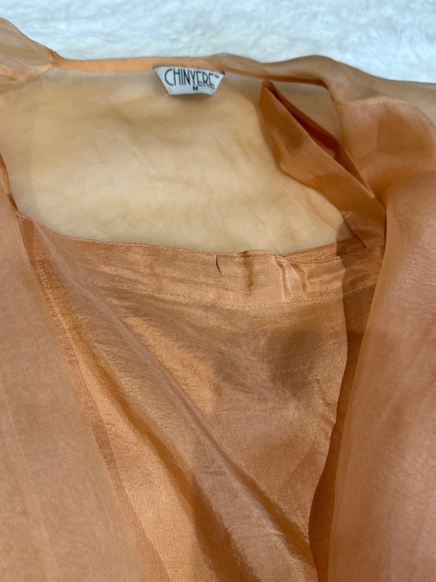 Chinyere Peach Organza Fusion Top with Silk Inner and Optional Belt with Metal Back