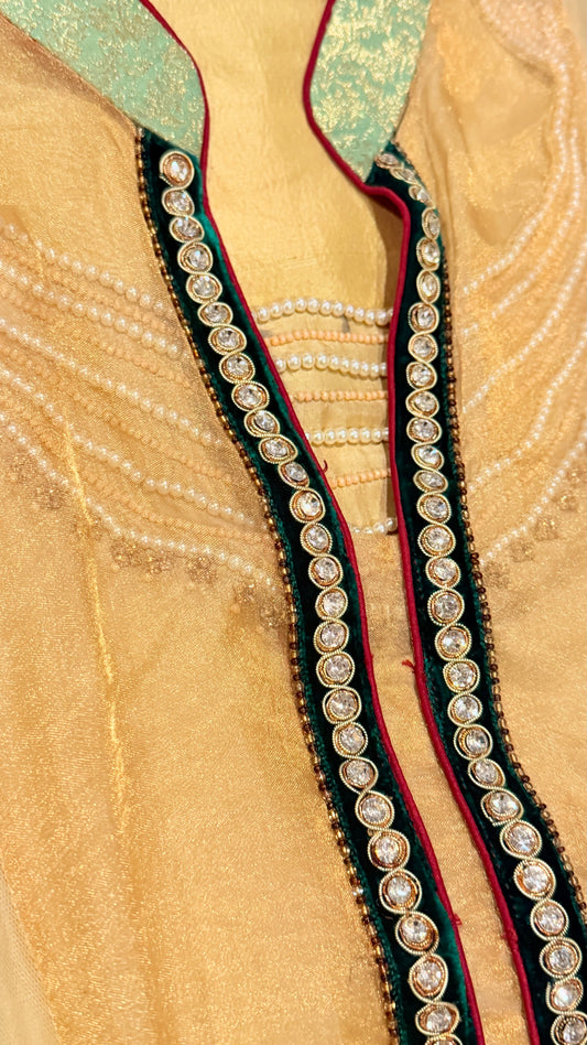 Asifa & Nabeel Chiffon Double Shirt with Beaded Embroidery on inside shirt