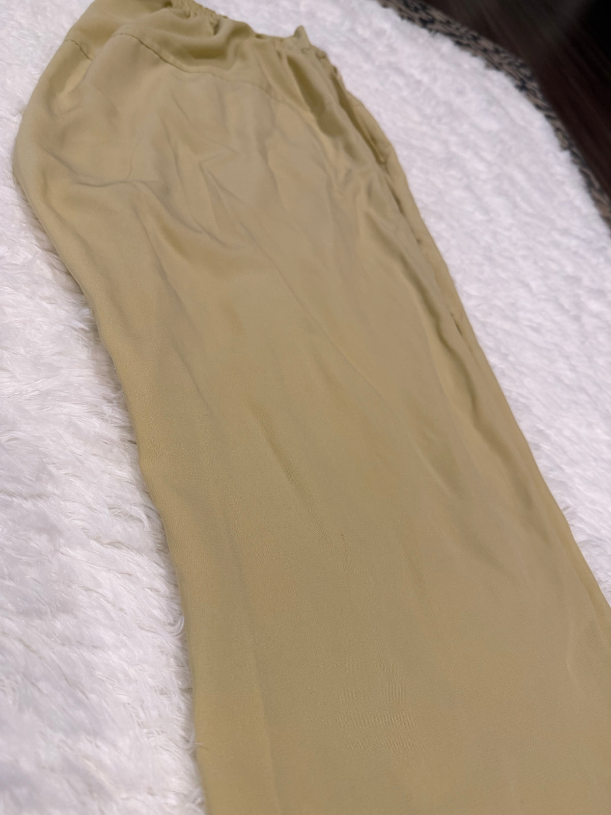 Plain Cream/Yellow Crepe Straight Pants with Elastic Waistband