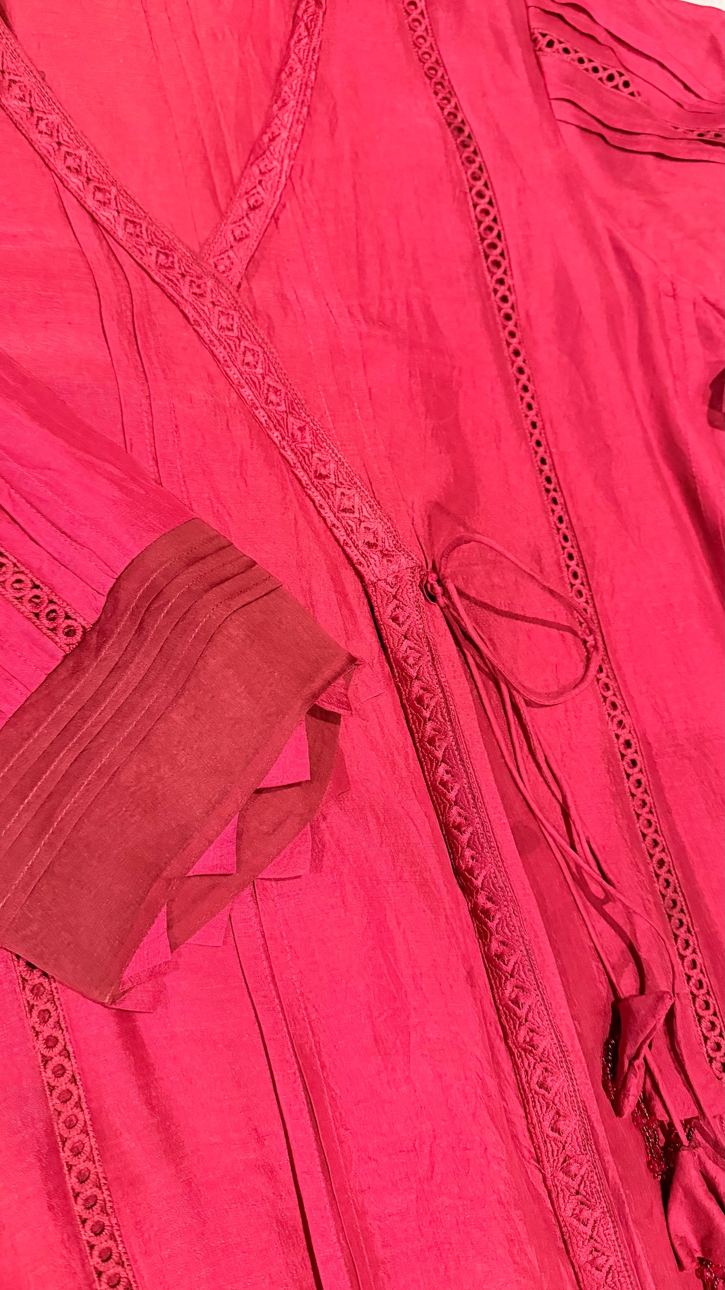 Sumaira Aurangzeb Red Pure Silk Angrakha Cut shirt with straight pants and beautifully embroidered dupatta