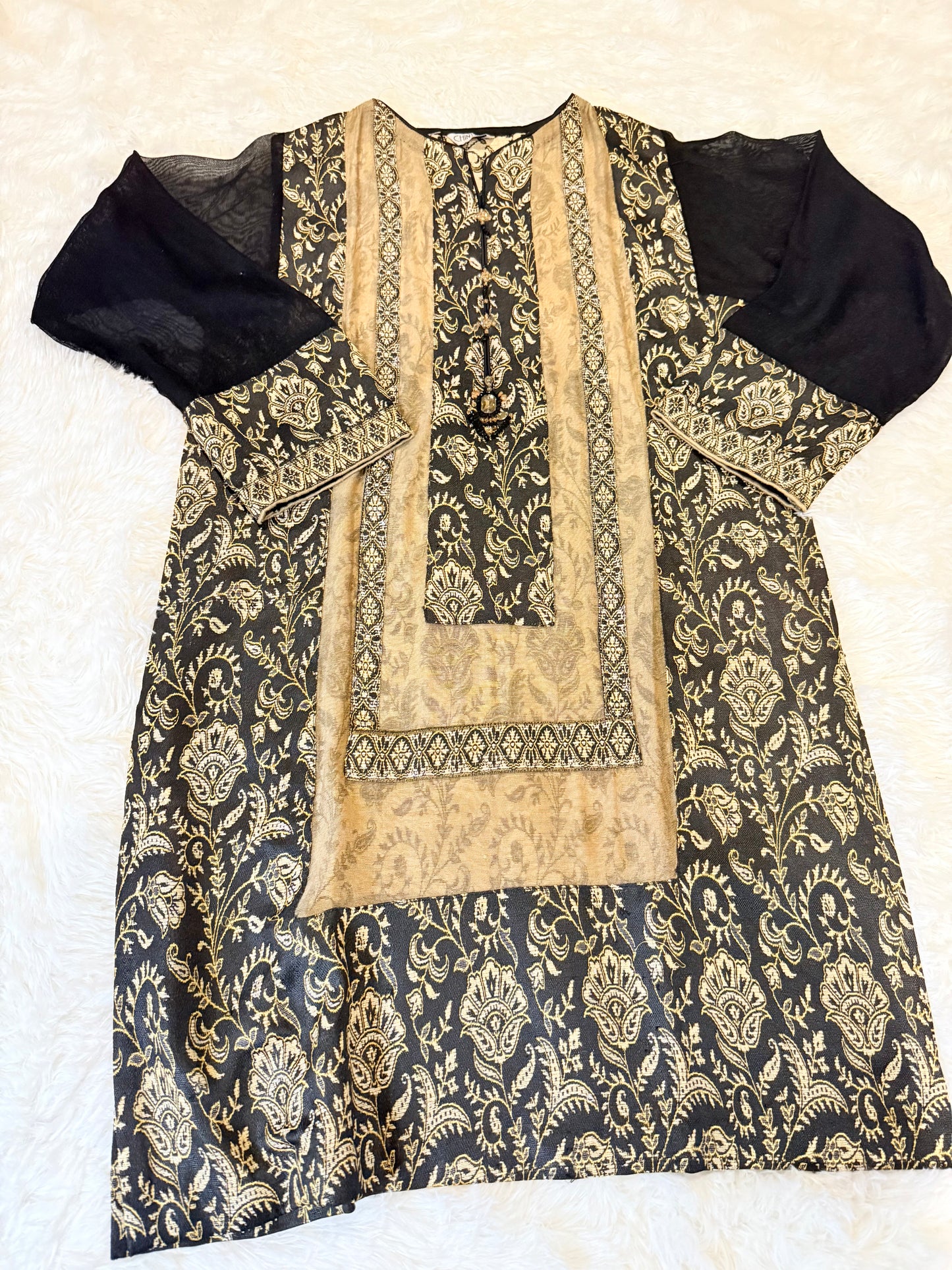 Chinyere Back Cotton Silk shirt with Elegant Jewels on neckline