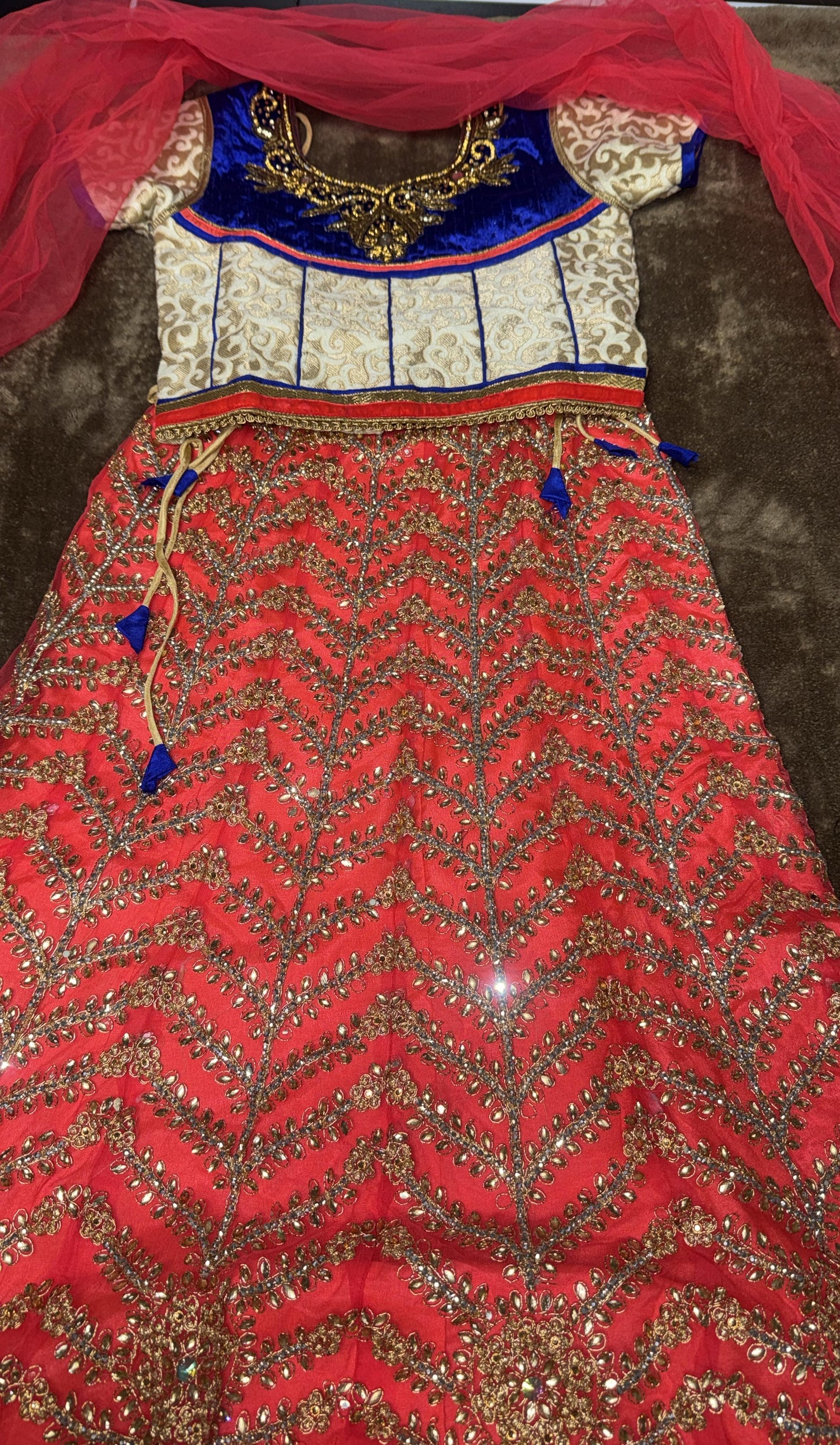 Girls lehnga choli- 8 years old, Pink and Blue with Gold Embellishments