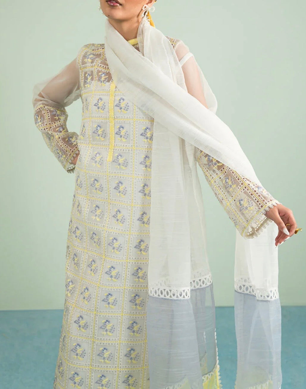 Vanya Off-White Embroidered Shirt with Lace details