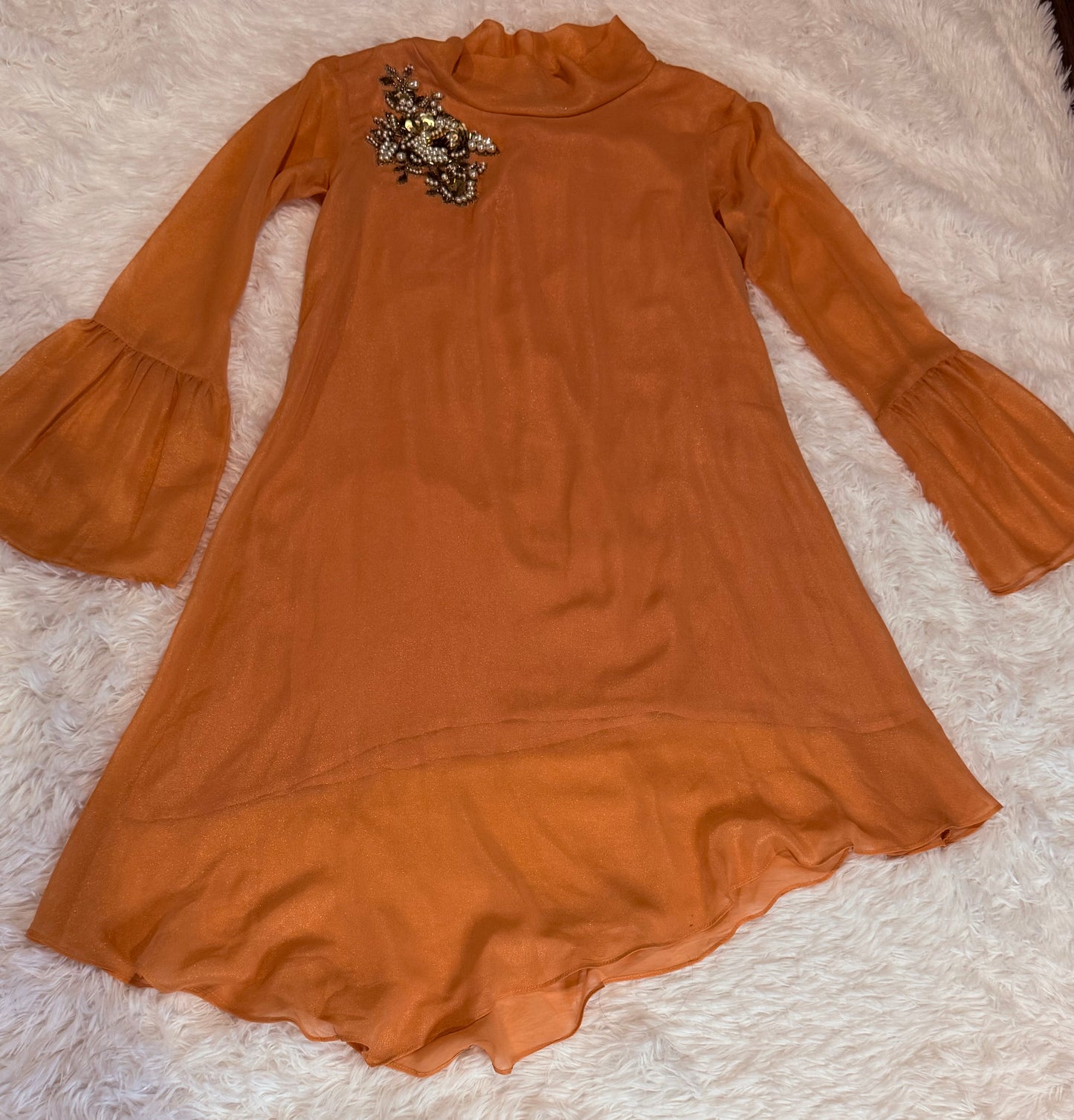 Limelight Shimmery Orange Kameez with Pearl and Sequin Motif