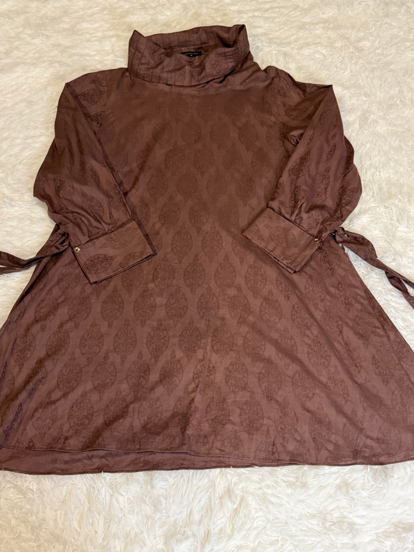 Sapphire Chocolate Brown Baby Doll style Kurta with High Neck and Ties on Sleeves