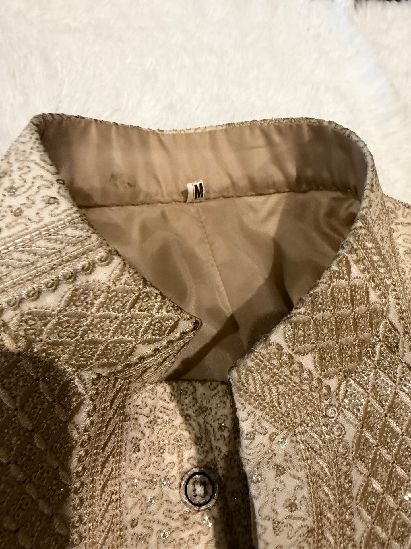 Golden & Cream Color Sherwani with Thread and Sequin Embellishments