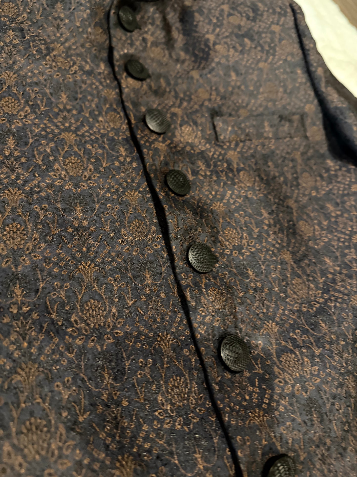Black & Bronze Color Jamawar Silk Sherwani with Black Buttons